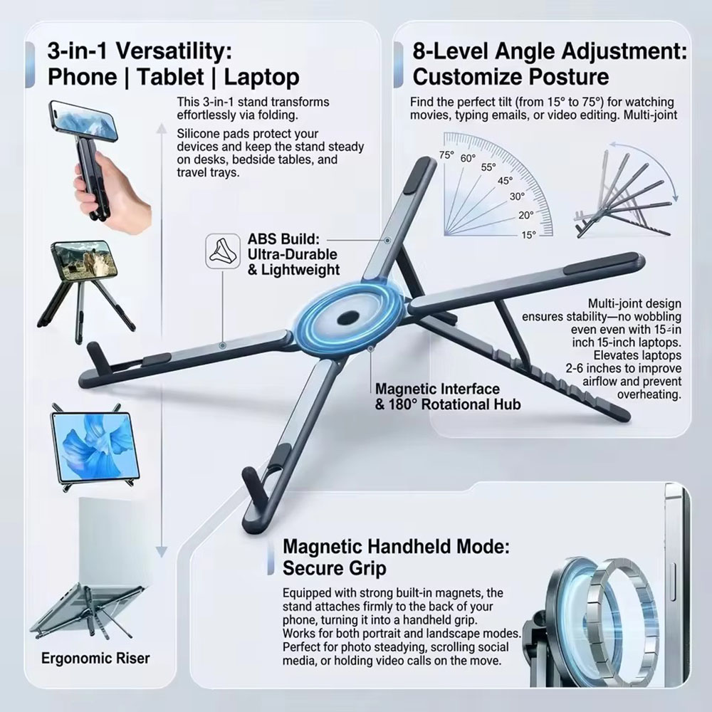 Essential Tablet Accessories - Portable Magnetic Phone Holder & Selfie
